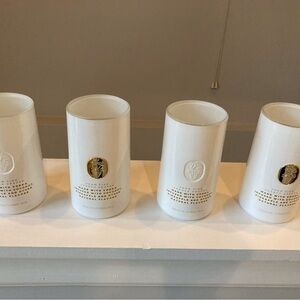 Set of (4) White Glass Tumblers with Gold Accent